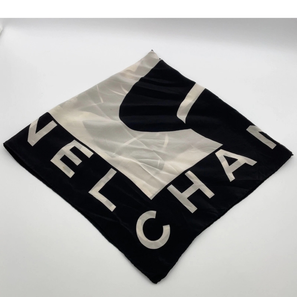 Authentic Chanel Coco Mark Dot Mademoiselle Black/White Silk Scarf - Picture 10 of 13